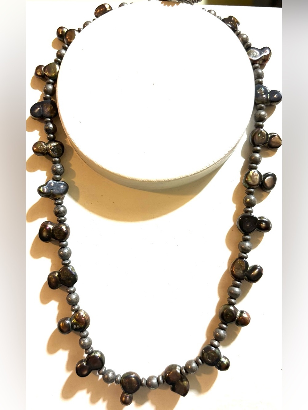 Cultured Black Pearl and Hematite Bead Necklace - Unbranded